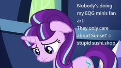 Size: 1280x720 | Tagged: safe, starlight glimmer, equestria girls, g4, blatant lies, doll, equestria girls minis, female, image macro, meme, mouthpiece, solo, sunset sushi, toy