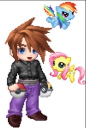 Size: 457x676 | Tagged: safe, fluttershy, rainbow dash, human, g4, gaia online, gary motherfucking oak, gary oak, poké ball, pokémon, ponymon