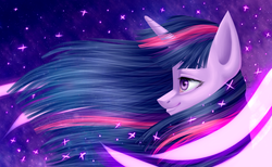 Size: 1024x630 | Tagged: safe, artist:whiteowl1747, twilight sparkle, pony, g4, female, solo, stars, windswept mane