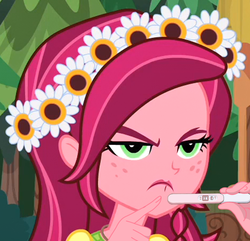 Size: 807x778 | Tagged: safe, edit, edited screencap, screencap, gloriosa daisy, equestria girls, g4, my little pony equestria girls: legend of everfree, female, freckles, frown, pregnancy test, pregnancy test meme, solo