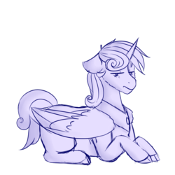 Size: 1000x1000 | Tagged: safe, artist:cinnamonsparx, oc, oc only, alicorn, pony, cloven hooves, male, monochrome, prone, simple background, solo, stallion, transparent background