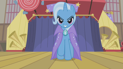 Size: 1280x720 | Tagged: safe, screencap, trixie, pony, unicorn, boast busters, g4, >:), cute, diatrixes, evil grin, female, grin, mare, pure unfiltered evil, smiling, smirk, solo