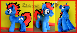 Size: 2200x952 | Tagged: safe, artist:unicorniaworkshop, oc, oc only, oc:dynamo pad, pony, unicorn, commission, irl, male, photo, plushie, stallion