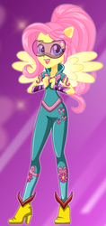 Size: 260x549 | Tagged: safe, artist:glittertiara, fluttershy, saddle rager, equestria girls, g4, clothes, female, open mouth, ponied up, power ponies, solo, starsue