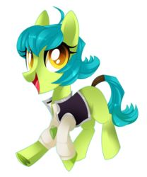 Size: 3089x3718 | Tagged: safe, artist:sorasku, oc, oc only, oc:tanner, earth pony, pony, clothes, colored pupils, female, high res, mare, open mouth, smiling, solo, tail wrap
