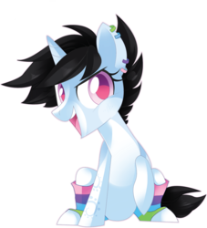 Size: 4253x4680 | Tagged: safe, artist:sorasku, oc, oc only, pony, unicorn, absurd resolution, clothes, colored pupils, ear piercing, female, mare, piercing, simple background, sitting, socks, solo, striped socks, transparent background