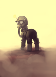 Size: 3622x4924 | Tagged: safe, artist:dimfann, pony, absurd resolution, clothes, dimfann's war universe, gas mask, helmet, looking at you, looking back, mask, military uniform, solo