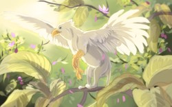 Size: 1280x800 | Tagged: safe, artist:wavyrr, oc, oc only, oc:der, griffon, flower, leaves, micro, solo, tree