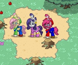 Size: 409x341 | Tagged: safe, fluttershy, pinkie pie, rarity, pony, pony town, g4, luigi, luigishy, male, mario, mario pie, peachity, princess peach, raripeach, super mario bros.