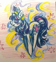 Size: 1717x1883 | Tagged: safe, artist:zuzuzuzi, twilight sparkle, pony, g4, eyes closed, female, magic, solo, stars, traditional art