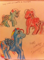 Size: 1936x2592 | Tagged: safe, artist:candy-bang, fizzy, locket (g1), sweet pop (g1), pony, g1, birthday gift art, traditional art