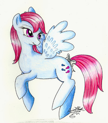 Size: 400x454 | Tagged: safe, artist:gina-sadiren, wind whistler, pony, g1, g4, bow, colored pencil drawing, female, g1 to g4, generation leap, pencil drawing, solo, tail bow, traditional art