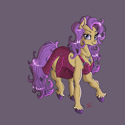 Size: 2000x2000 | Tagged: safe, artist:sourcherry, oc, oc only, pony, clothes, dark background, dress, high res, jewelry, looking at you, muscles, raised hoof, solo