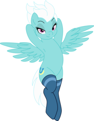 Size: 3420x4384 | Tagged: safe, artist:brianblackberry, derpibooru exclusive, edit, fleetfoot, pony, g4, adorasexy, armpits, bedroom eyes, body pillow, body pillow design, clothed ponies, clothes, cute, female, high res, pinup, seductive look, seductive pose, sexy, simple background, socks, solo, spread wings, stupid sexy fleetfoot, transparent background