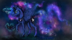 Size: 1024x576 | Tagged: safe, artist:black-opal1, princess luna, pony, g4, female, galaxy mane, magic, solo, telekinesis