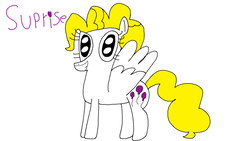 Size: 1559x877 | Tagged: safe, artist:danishtreats, surprise, pegasus, pony, g1, g4, adoraprise, cute, female, g1 to g4, generation leap, grin, looking at you, misspelling, simple background, smiling, solo, spread wings, white background