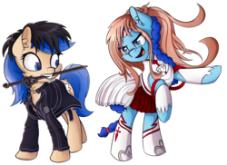 Size: 1851x1348 | Tagged: safe, artist:sentireaeris, oc, oc only, oc:pasty, oc:topsail, pony, asuna, clothes, commission, cosplay, costume, kirito, mouth hold, rearing, simple background, sword, sword art online, transparent background