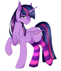 Size: 3232x3800 | Tagged: safe, artist:cannoncar, twilight sparkle, alicorn, pony, g4, chest fluff, clothes, female, high res, one eye closed, raised hoof, simple background, socks, solo, striped socks, transparent background, twilight sparkle (alicorn), wink