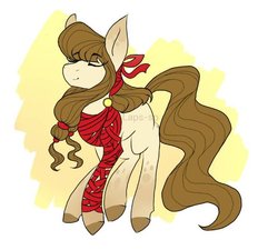 Size: 600x540 | Tagged: safe, artist:laps-sp, oc, oc only, earth pony, pony, eyes closed, female, mare, ribbon, solo