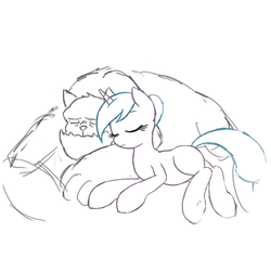 Size: 1100x1100 | Tagged: safe, artist:lemon, oc, oc only, diamond dog, earth pony, pony, cuddling, sketch, sleeping, snuggling