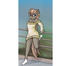 Size: 900x829 | Tagged: safe, artist:lockersnap, oc, oc only, oc:cait fios, anthro, plantigrade anthro, clothes, socks, solo, sweater