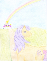 Size: 3729x4820 | Tagged: safe, artist:flicksi, lemon drop, pony, g1, absurd resolution, contest, contest entry, female, rainbow, solo, traditional art