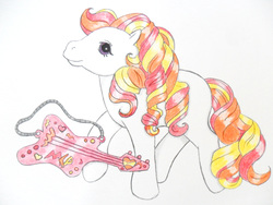 Size: 4000x3000 | Tagged: safe, artist:namineeveninglight, oc, oc only, pony, g1, guitar, solo, traditional art