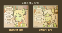 Size: 1500x798 | Tagged: safe, artist:regularmouseboy, apple bloom, apple rose, applejack, big macintosh, granny smith, earth pony, anthro, g4, alternate universe, angry, annoyed, apple family, art evolution, badass, before and after, car, cigarette, comic, comparison, draw this again, frustrated, male, memories, ponyville, rebel, rebellious teen, redraw, remake, smoke, smoking, southern, speech bubble, street, vintage, world war ii, young granny smith