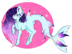 Size: 1137x854 | Tagged: safe, artist:niniibear, oc, oc only, original species, shark, shark pony, adoptable, blue, cute, detailed, fluffy, galaxy, galaxy themed, glowing, happy, open, pink, purple, solo, stars, sweet, tail
