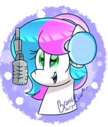 Size: 1696x1989 | Tagged: safe, artist:lynchristina, oc, oc only, oc:sugar cloud, pony, happy, headphones, heart eyes, looking at something, microphone, open mouth, simple background, solo, transparent background, wingding eyes