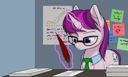 Size: 500x300 | Tagged: safe, artist:shydale, oc, oc only, oc:checkbox, pony, unicorn, animated, gif, glasses, magic, paperwork, perfect loop, quill, solo