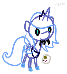 Size: 393x431 | Tagged: safe, artist:nyerpy, princess luna, alicorn, pony, loony luna, g4, black sclera, chibi, female, game boy, lineart, s1 luna, simple background, solo, tentacles, white background