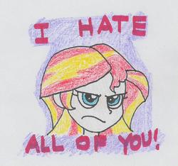 Size: 778x727 | Tagged: artist needed, safe, sunset shimmer, equestria girls, g4, angry, bust, female, portrait, solo, traditional art