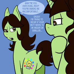 Size: 576x576 | Tagged: safe, artist:pembroke, oc, oc only, oc:alos, earth pony, pony, unicorn, butt, looking at butt, plot, random idea