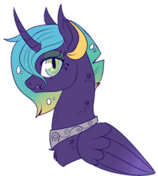 Size: 500x558 | Tagged: safe, artist:lulubell, oc, oc only, oc:princess glow, alicorn, pony, bust, magical lesbian spawn, next generation, offspring, parent:princess luna, parent:queen chrysalis, parents:chrysaluna, simple background, solo, transparent background