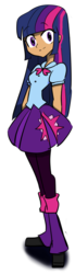 Size: 432x1572 | Tagged: safe, artist:snow angel, color edit, derpibooru exclusive, edit, editor:rmzero, twilight sparkle, equestria girls, g4, my little pony equestria girls: friendship games, clothes, color, colored, dark skin, female, hands behind back, human coloration, leg warmers, pantyhose, pleated skirt, shoes, simple background, skirt, solo, white background