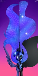 Size: 2000x4000 | Tagged: safe, artist:eclispeluna, nightmare moon, princess luna, pony, g4, duality, gradient background, split screen, spread wings