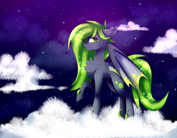 Size: 3600x2800 | Tagged: safe, artist:huirou, oc, oc only, bat pony, pony, chest fluff, cloud, female, high res, mare, night, raised hoof, solo