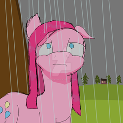 Size: 1024x1024 | Tagged: safe, artist:lofis, pinkie pie, earth pony, pony, g4, female, pinkamena diane pie, rain, solo, tree, watermark