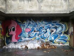 Size: 1280x960 | Tagged: safe, artist:alvin, artist:littlemunk, pinkie pie, pony, g4, graffiti, irl, photo, solo, spray