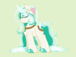 Size: 1181x886 | Tagged: dead source, safe, artist:php62, oc, oc only, oc:te fiti, original species, pond pony, pony, eyes closed, eyeshadow, flower, jewelry, makeup, necklace, solo, unshorn fetlocks