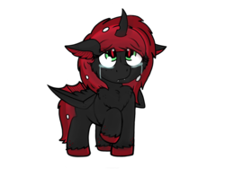 Size: 1280x960 | Tagged: dead source, safe, artist:php62, oc, oc only, oc:convollaria, alicorn, changeling, pony, alicorn oc, changeling oc, crying, floppy ears, halfling, raised hoof, red changeling, sad, solo, unshorn fetlocks