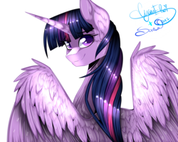 Size: 4000x3200 | Tagged: safe, artist:minelvi, artist:sonica98, twilight sparkle, alicorn, pony, g4, collaboration, detailed, female, looking back, simple background, solo, spread wings, transparent background, twilight sparkle (alicorn)