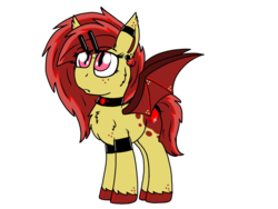 Size: 1280x960 | Tagged: safe, artist:php62, oc, oc only, oc:ruby splash, bat pony, pony, arm band, chest fluff, choker, freckles, gold star, hairclip, looking up, solo, spread wings