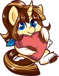 Size: 1551x2014 | Tagged: safe, alternate character, alternate version, artist:xwhitedreamsx, oc, oc only, oc:calderquill, pony, unicorn, commission, cushion, cute, female, heart, looking at you, mare, ocbetes, smiling, solo, unshorn fetlocks, valentine's day, ych result