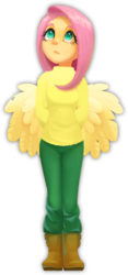 Size: 327x698 | Tagged: safe, artist:gor1ck, fluttershy, human, g4, clothes, colored pupils, female, humanized, looking away, looking up, simple background, solo, spread wings, sweater, sweatershy, transparent background, winged humanization, wings