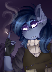 Size: 915x1280 | Tagged: safe, artist:tokyone-chan, oc, oc only, anthro, anthro oc, cigarette, smoking, solo