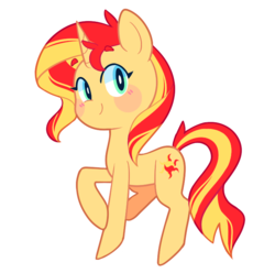 Size: 721x716 | Tagged: safe, artist:riouku, sunset shimmer, pony, unicorn, g4, blush sticker, blushing, cute, female, looking at you, mare, raised hoof, shimmerbetes, simple background, smiling, solo, transparent background