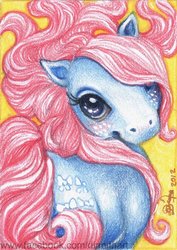 Size: 400x566 | Tagged: safe, artist:blackangel-diana, bow tie (g1), pony, g1, acrylic painting, colored pencil drawing, female, pencil drawing, solo, traditional art, watermark