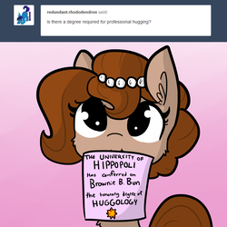 Size: 1280x1280 | Tagged: safe, artist:dsp2003, artist:tjpones edits, edit, oc, oc only, oc:brownie bun, pony, horse wife, colored, cute, diploma, mouth hold, ocbetes, solo, tjpones is trying to murder us, tumblr